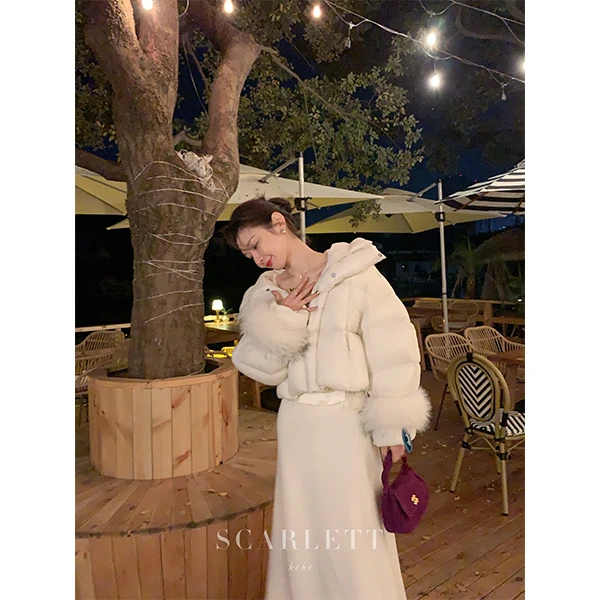 【11/9】你的呵呵丨抗寒战士丨可拆卸狐狸毛90白鸭绒短款连帽羽绒服