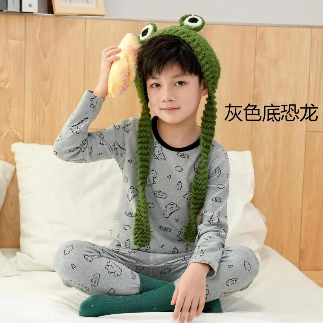 儿童秋衣秋裤260克羊绒拉架弹力修身秋冬打底内衣套装卡通风