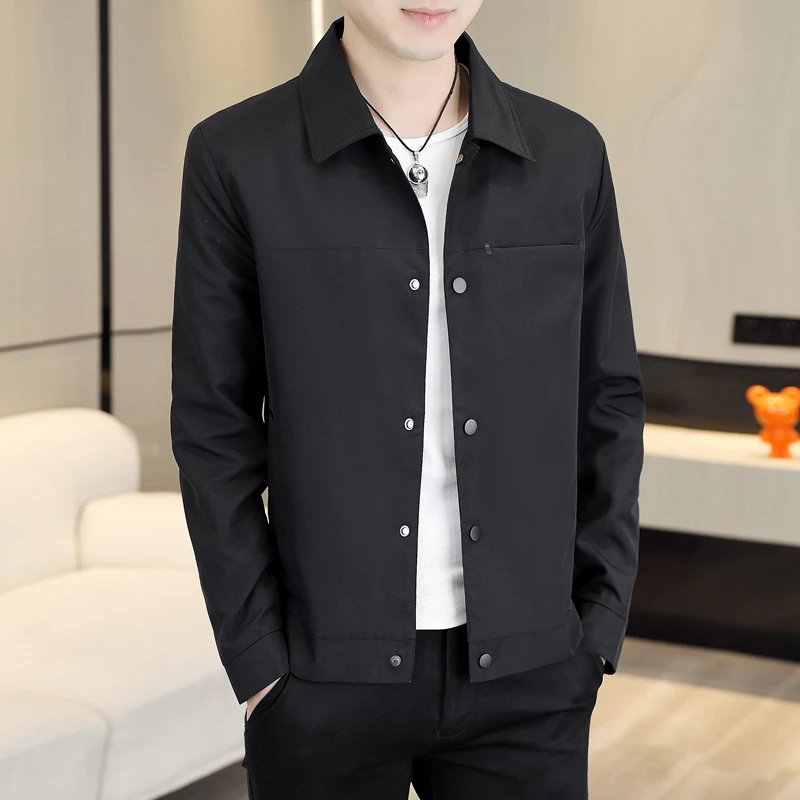 春季男士休闲外套韩版修身成熟男装夹克2024新款潮流春秋黑色上衣