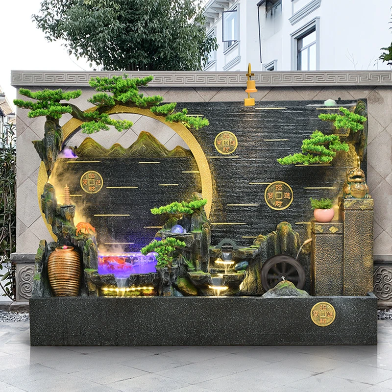 流水摆件循环水假山喷泉室内水景庭院水幕墙屏风招财风水轮装饰品