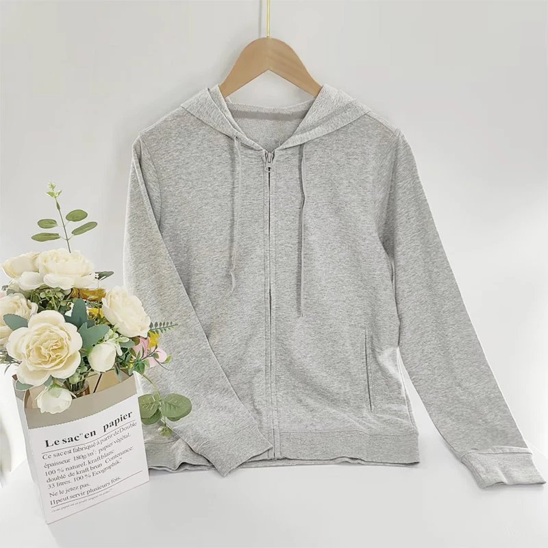 CC151 女士连帽拉链卫衣 开衫卫衣外套春秋  纯色宽松运动休闲