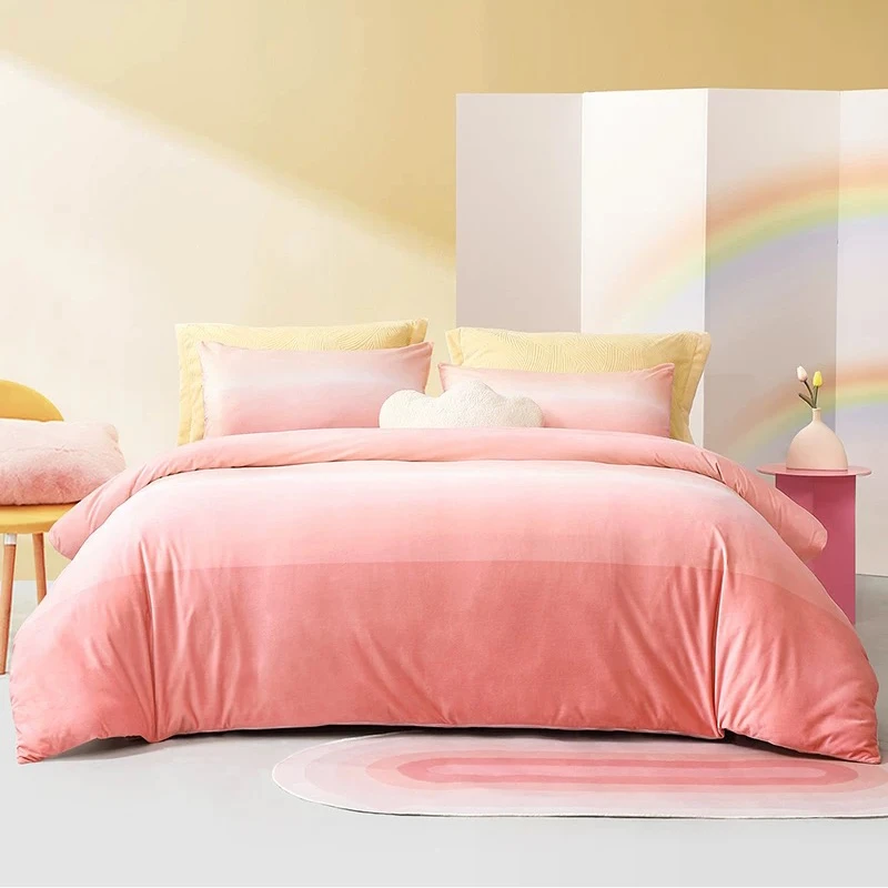 秋冬渐变四件套冬季加绒床单被套床上用品AA271舒适柔软透气