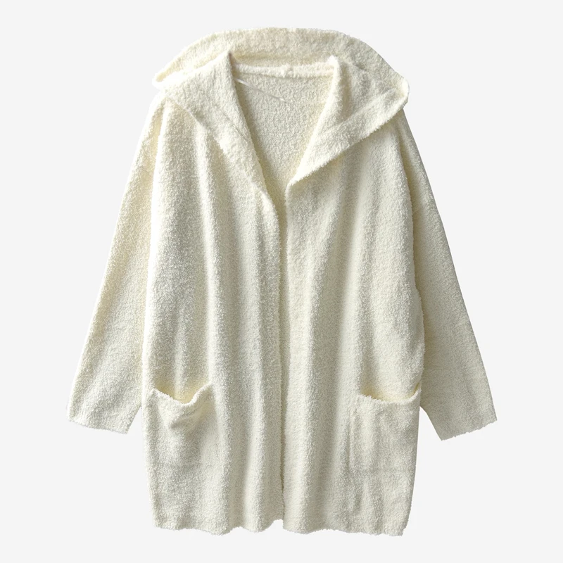 秋冬新款柔软亲肤软绵绵宽松中长连帽针织开衫HH508百搭