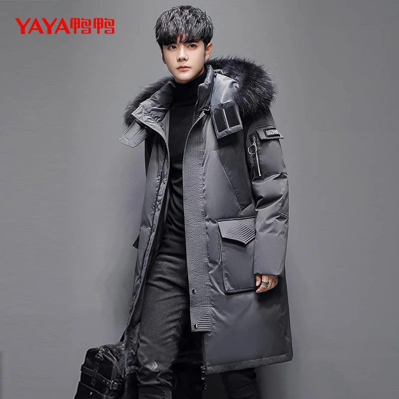 YAYA/鸭鸭男士羽绒服反季中长款过膝新款工装潮牌青少年冬季外LG