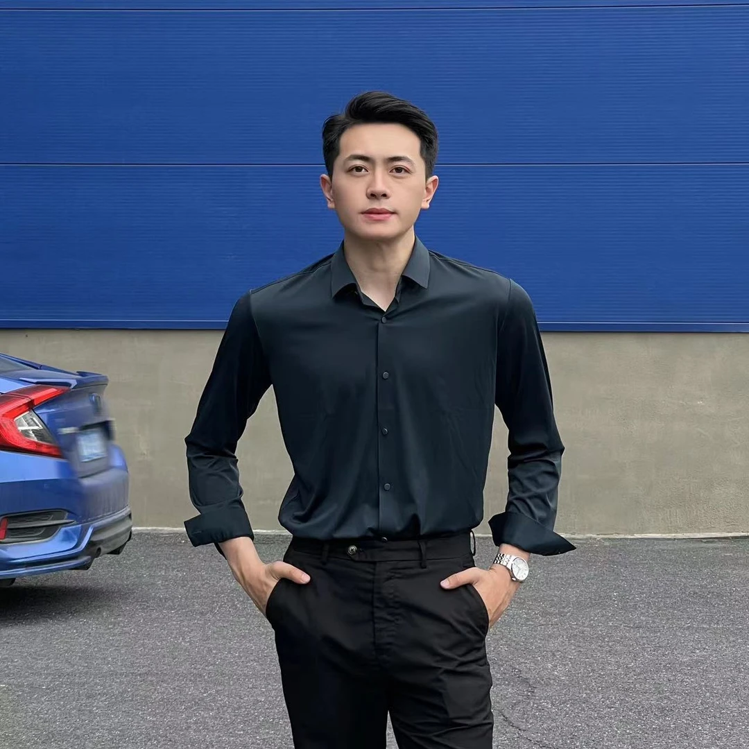 Aresdate（吕飞视频同款衬衫)休闲墨绿色四面弹超弹性衬衫抗皱免烫