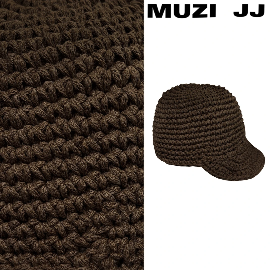 MUZI净色简约个性手工编织短檐针织帽4139