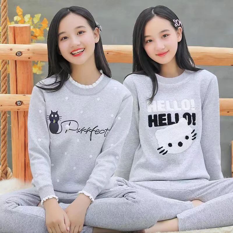 秋冬季保暖内衣女款加绒加厚儿童秋衣秋裤女童打底衫学生睡衣套装