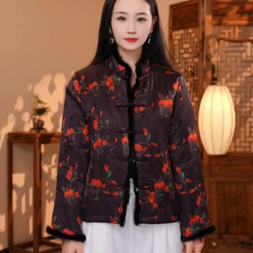 8966新款棉服国风水貂毛领棉春秋款外穿