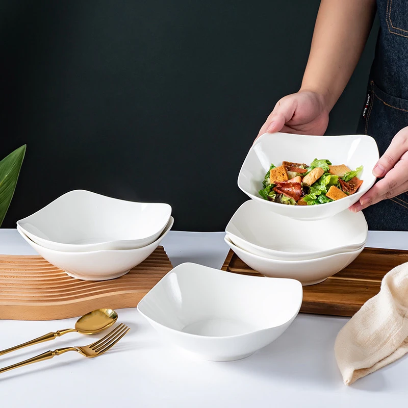 8英寸6只装四角碗釉下彩陶瓷餐具高颜值翘角盘子碗加厚沙拉