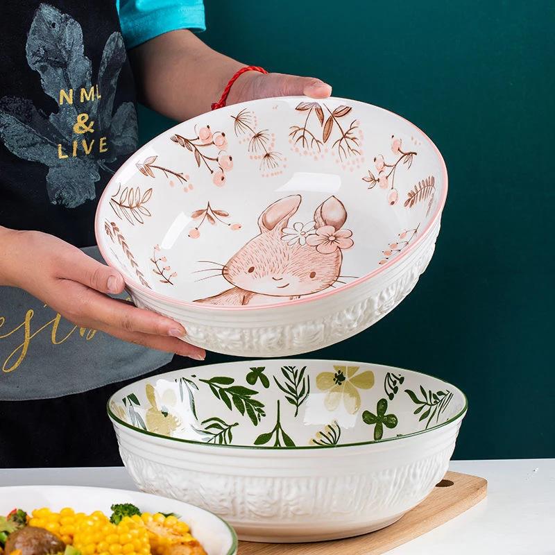 2只装9英寸小兔子+大碗盘子陶瓷家用汤碗酸菜鱼小龙虾大盆盛汤