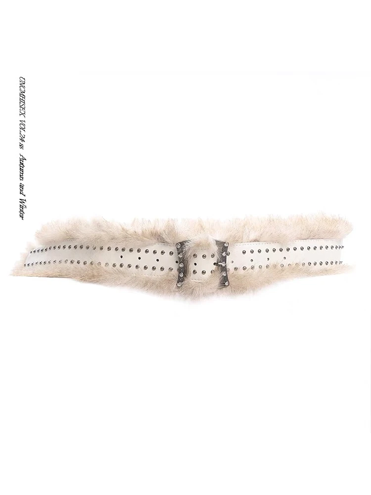 6NE 美式复古辣妹风钉珠毛毛腰带潮流超酷时尚气质设计感小众皮带