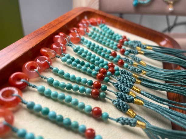 湖北原矿绿松石圆珠计数器藏传108复古佛串配饰手作绿松石手串