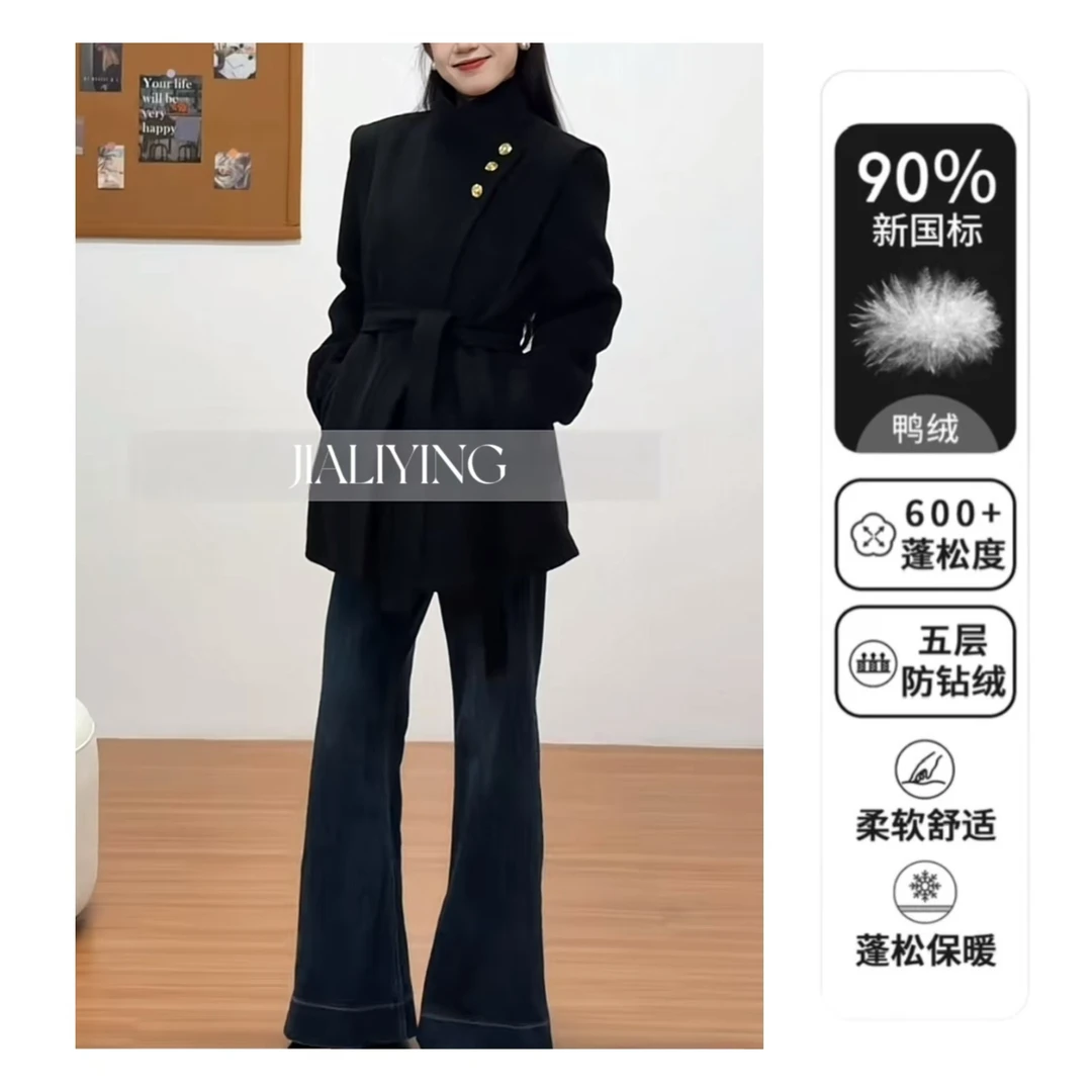 羽绒直角显瘦白鸭绒大衣毛呢外套冬新款高级感小个子6566