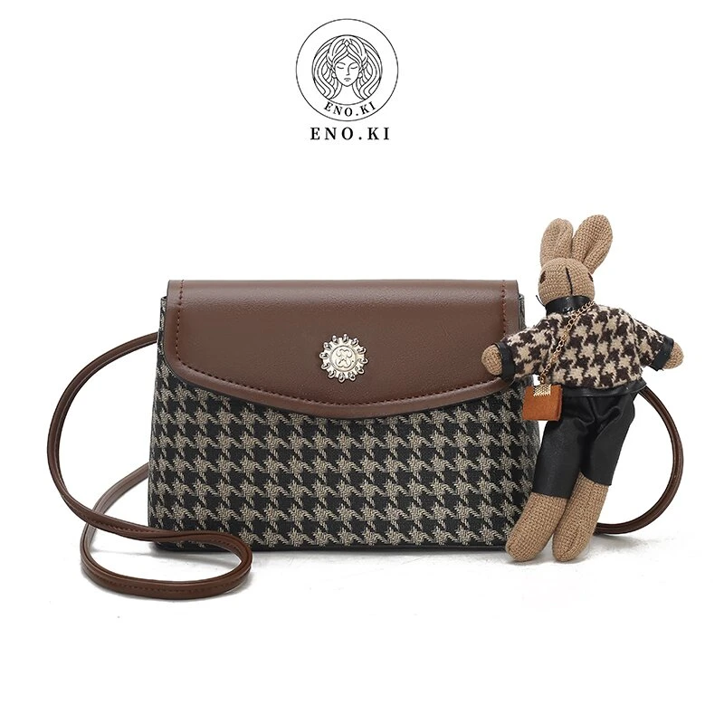 欧尼薇2024新款时尚百搭经典复古千鸟格小包女士斜挎包