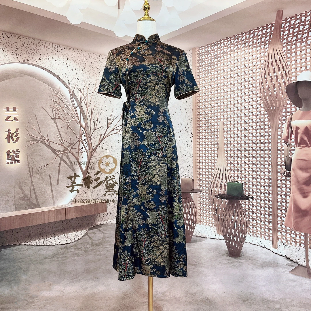 【枫林，旗袍裙】芸衫黛，长款改良版母亲节裙子国风妈妈装碎花裙