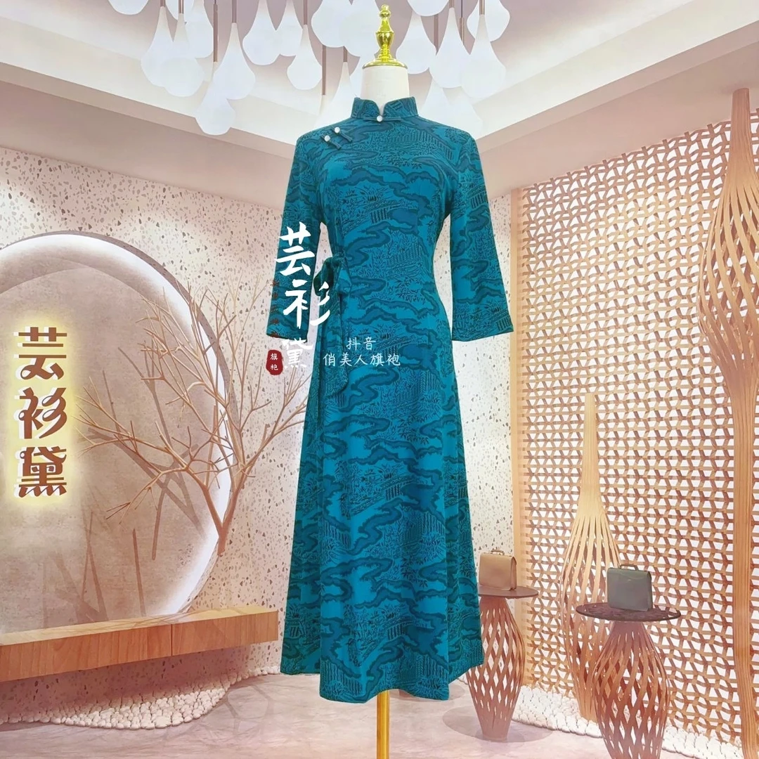 【绿芙,秋款旗袍裙】复古气质日常国风绿色走秀妈妈旗袍裙修身女士