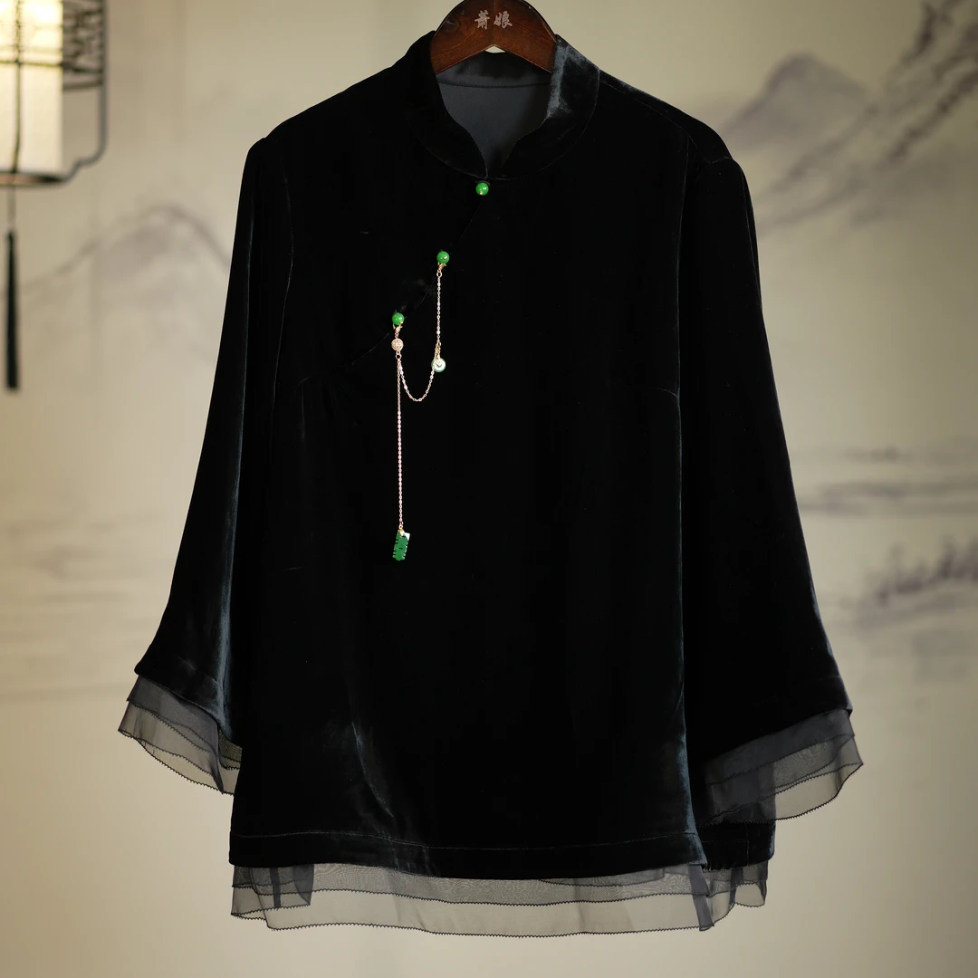 【鸣珂】桑蚕丝上衣女外套新中式时尚复古设计师显瘦中国风714