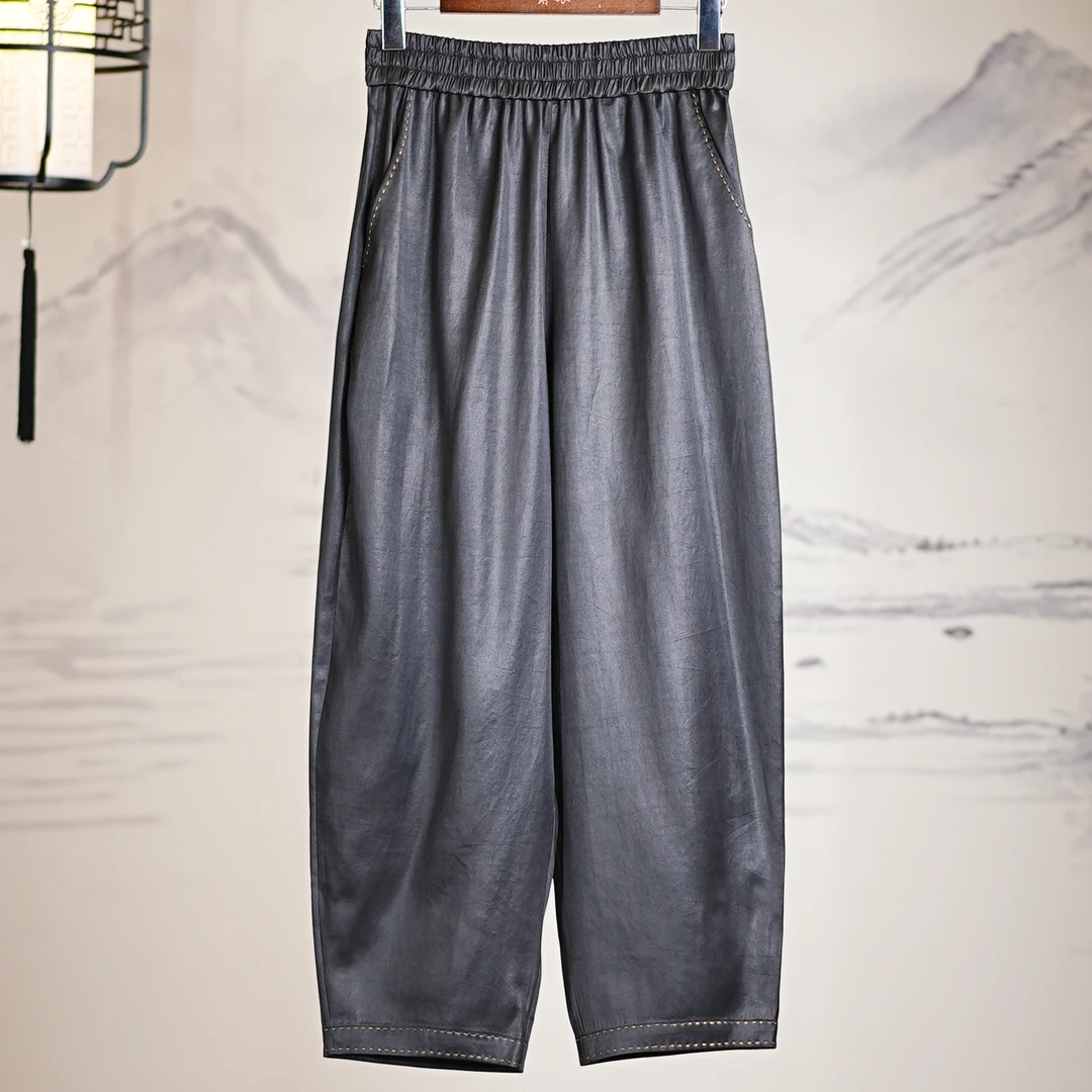 萧娘【枫林】云纱复古秋季休闲宽松蚕时尚百搭丝女士直筒裤子970