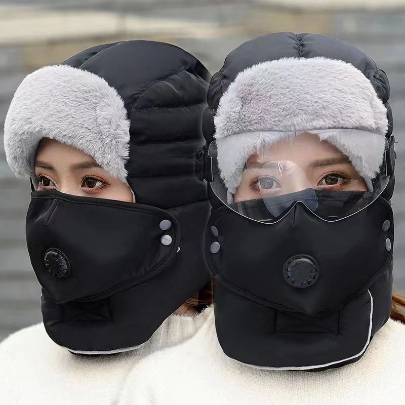 保暖帽子女冬天户外加绒加厚骑行防风耳围脖口罩一体帽防寒雷锋帽