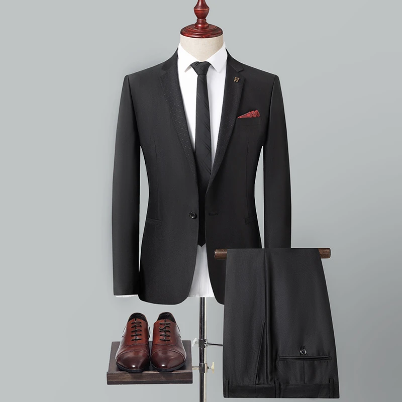 2025新款男士黑色西服套装两件套商务休闲时尚优雅结婚伴郎礼服男