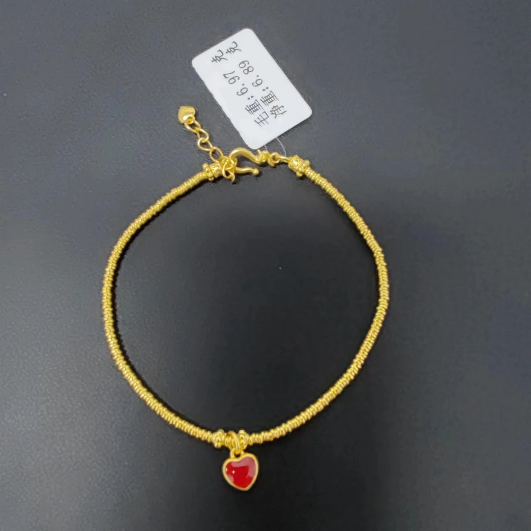 嘉盈珠宝足金999   爱心 简约  烧蓝 复古 国风 手工手链