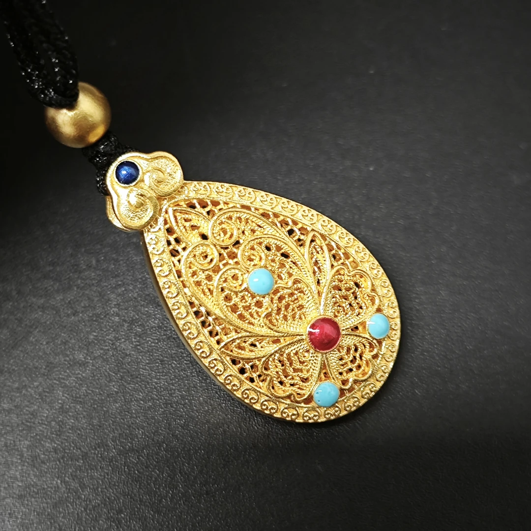 嘉盈珠宝足金999古法传承花开富贵珐琅彩吊坠