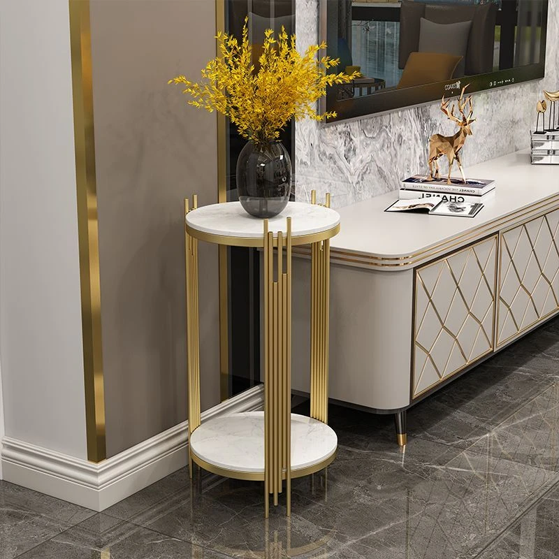 小扬哥推荐大理石花架现代客厅落地置物架轻奢铁艺花架子电视柜旁