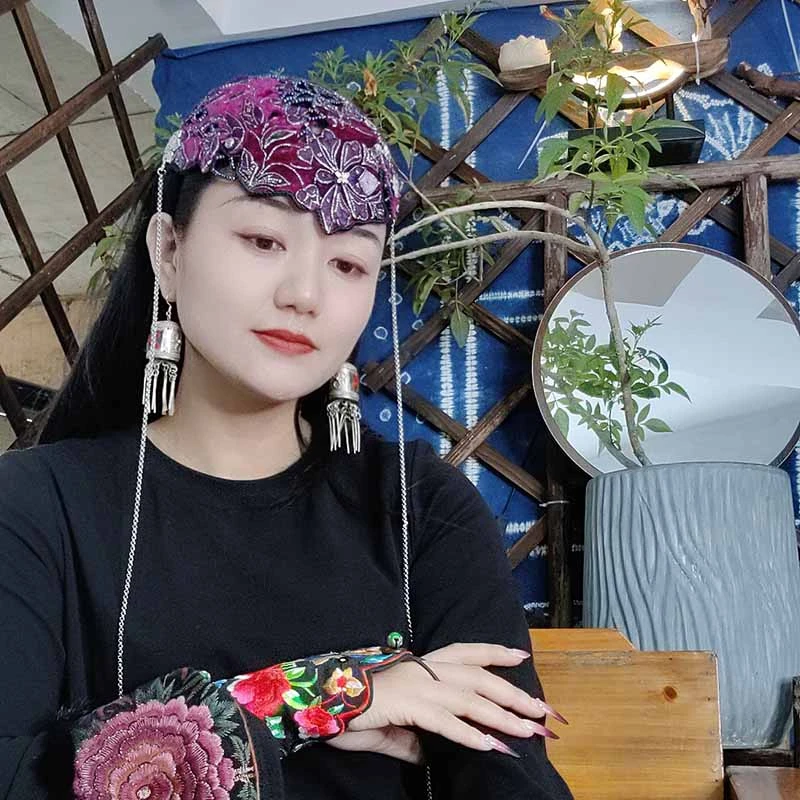 原创设计老绣镂空帽子手工刺绣的发卡遮白发民族风帽54