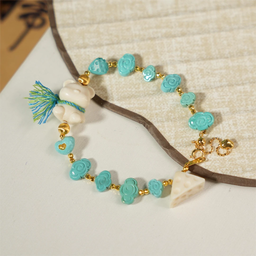 可可熊-天然绿松石18K金手链