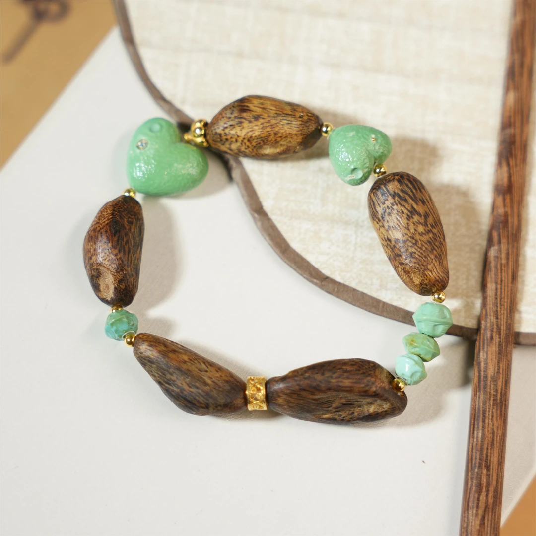 忆竹-天然绿松石沉香18K金手串（多样性发其一）