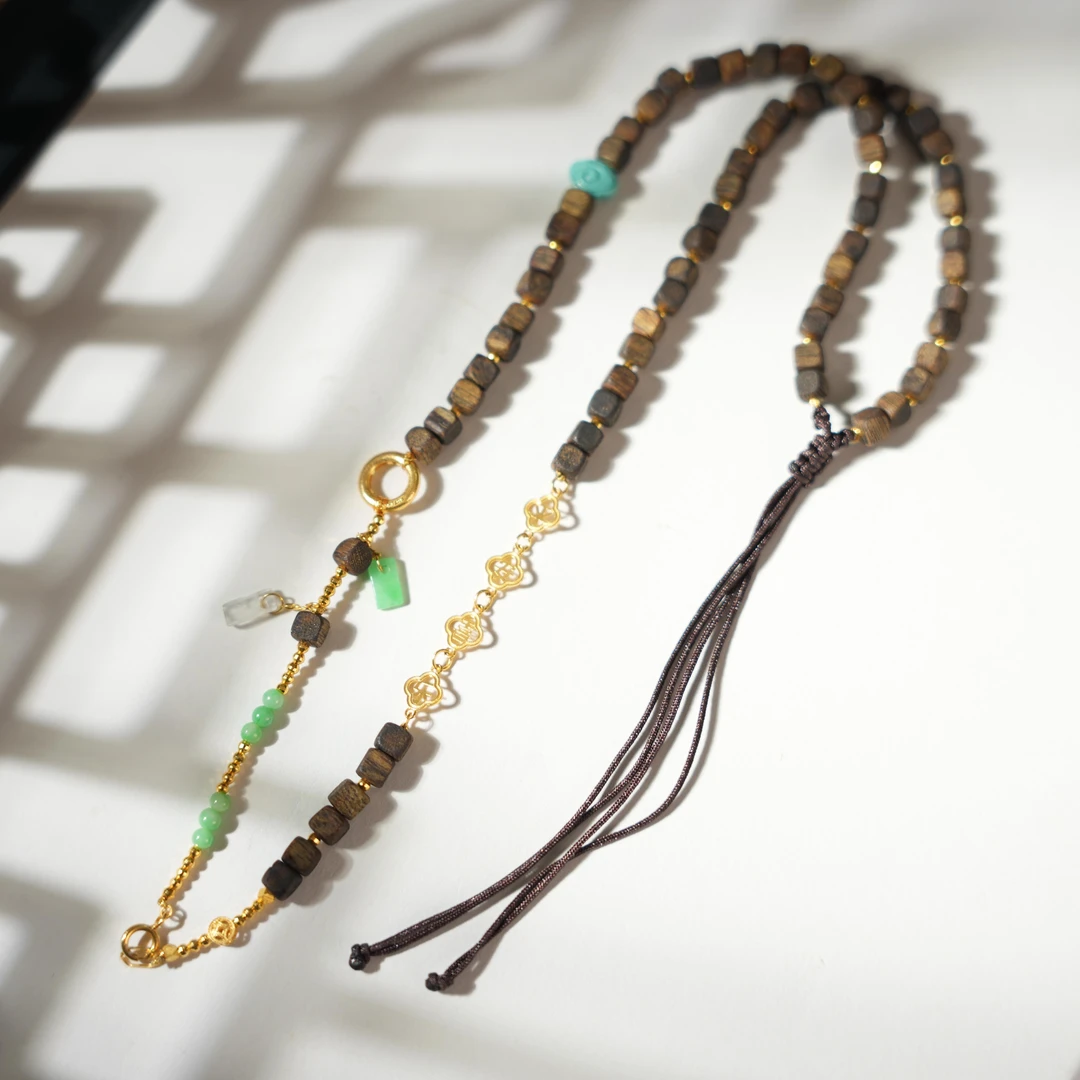 洛辰-天然A货翡翠沉香18K金项链