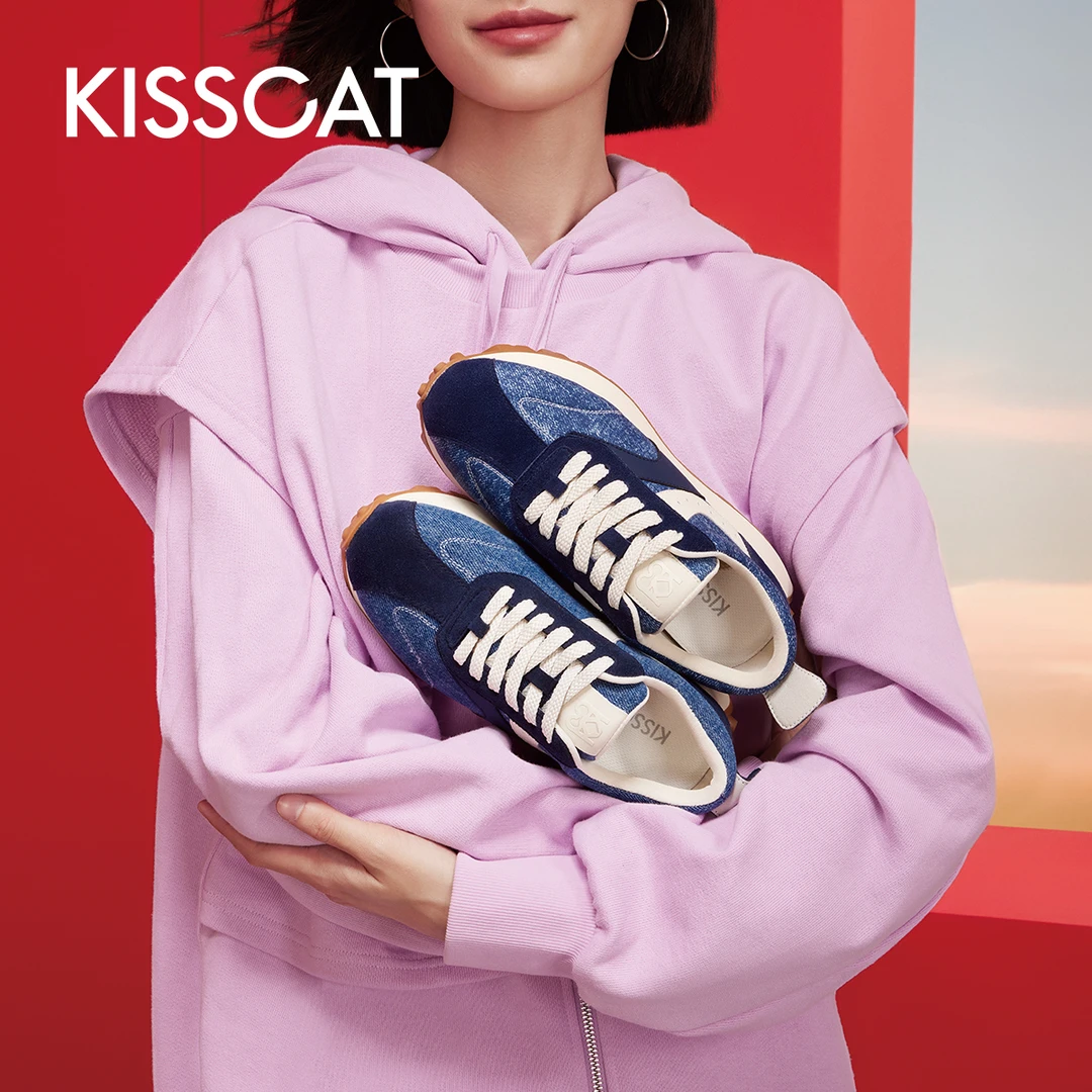 [李一桐同款]接吻猫新款面包德训鞋舒服增高厚底鞋KA43582-50