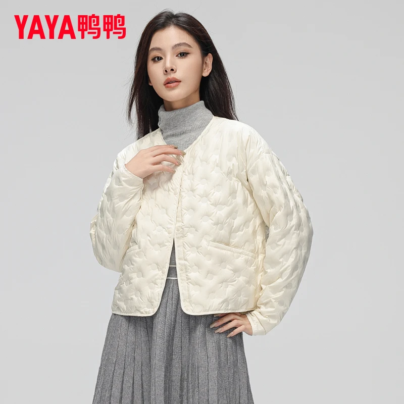 YAYA/鸭鸭轻薄羽绒服女士2024秋冬时尚短款优雅百搭轻暖鸭绒外套