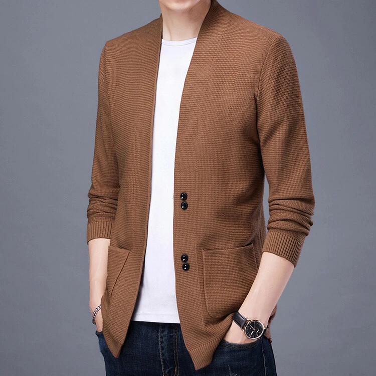 男士韩版修身针织开衫时尚休闲纯色春秋百搭潮流长袖V龄针织毛衣