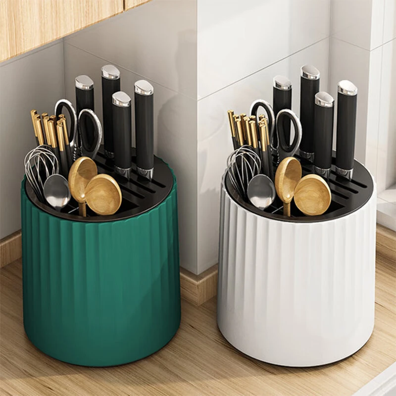 厨房旋转刀架厨房壁挂式筷子筒家用收纳神器一体免打孔多功能沥水