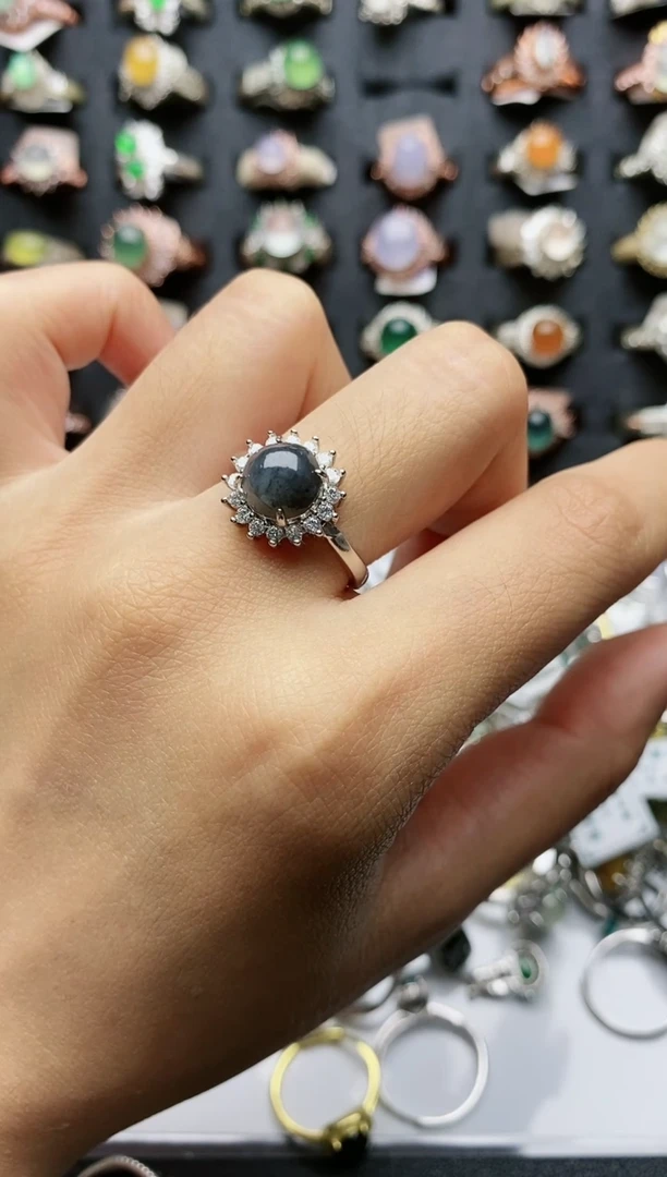 【闪购商品】翡翠戒指银S925镶嵌天然翡翠女戒