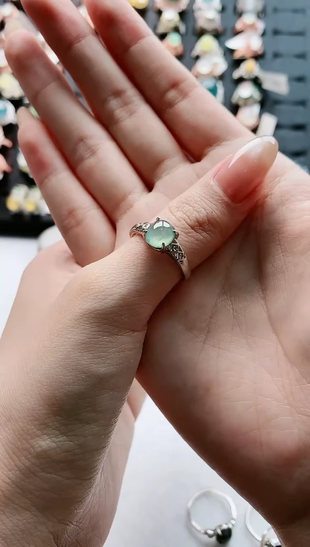 【闪购商品】翡翠戒指银S925镶嵌天然A货翡翠开口女戒