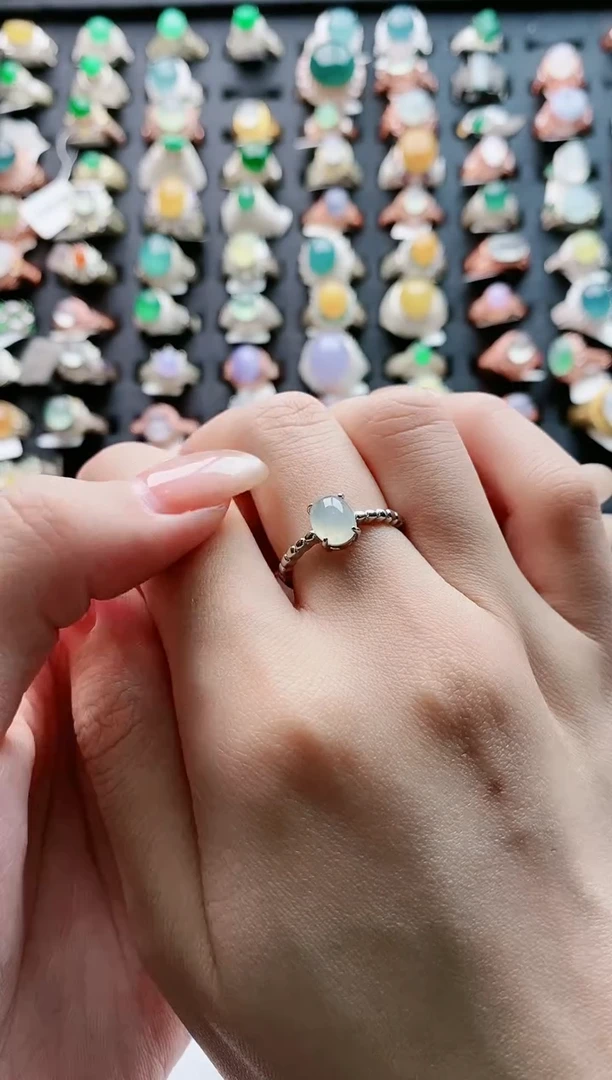 【闪购商品】翡翠戒指银S925镶嵌天然翡翠开口女戒