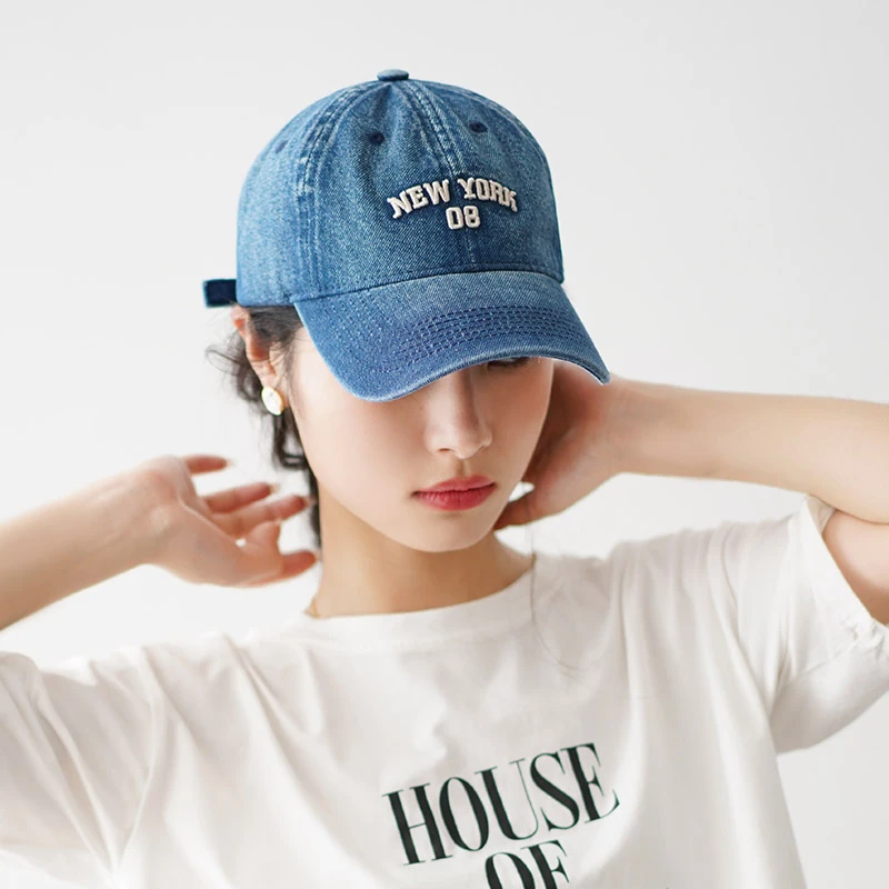 疯帽子 字母刺绣水洗牛仔鸭舌帽子女韩版时尚棒球帽女 夏季防晒帽