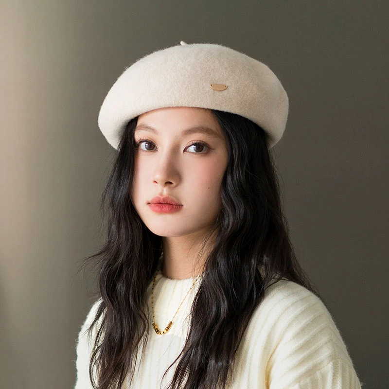疯帽子 冬季羊毛百搭纯色贝雷帽保暖日系画家帽子女蓓蕾新款