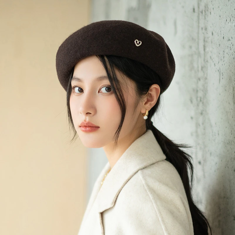 疯帽子糖果色纯羊毛贝雷帽子女 韩版蓓蕾画家帽空姐帽 初秋新