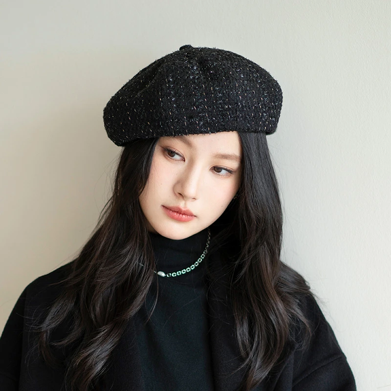 疯帽子经典粗花呢小香风贝雷帽子女秋冬新款帽子八角画家帽高级