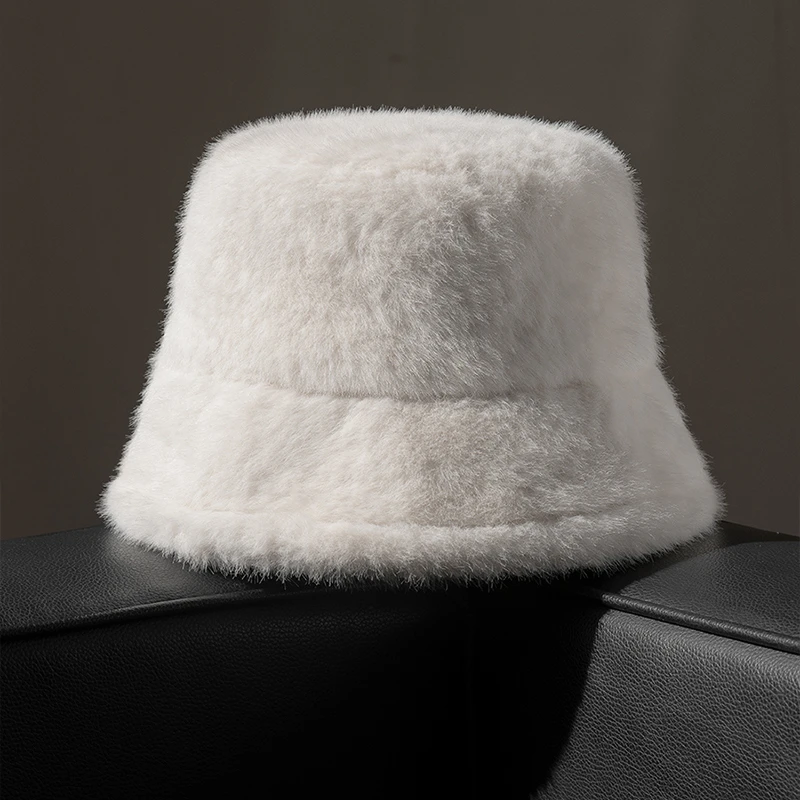 疯帽子 毛茸茸可爱渔夫帽子女韩版保暖纯色盆帽逛街布帽冬季新