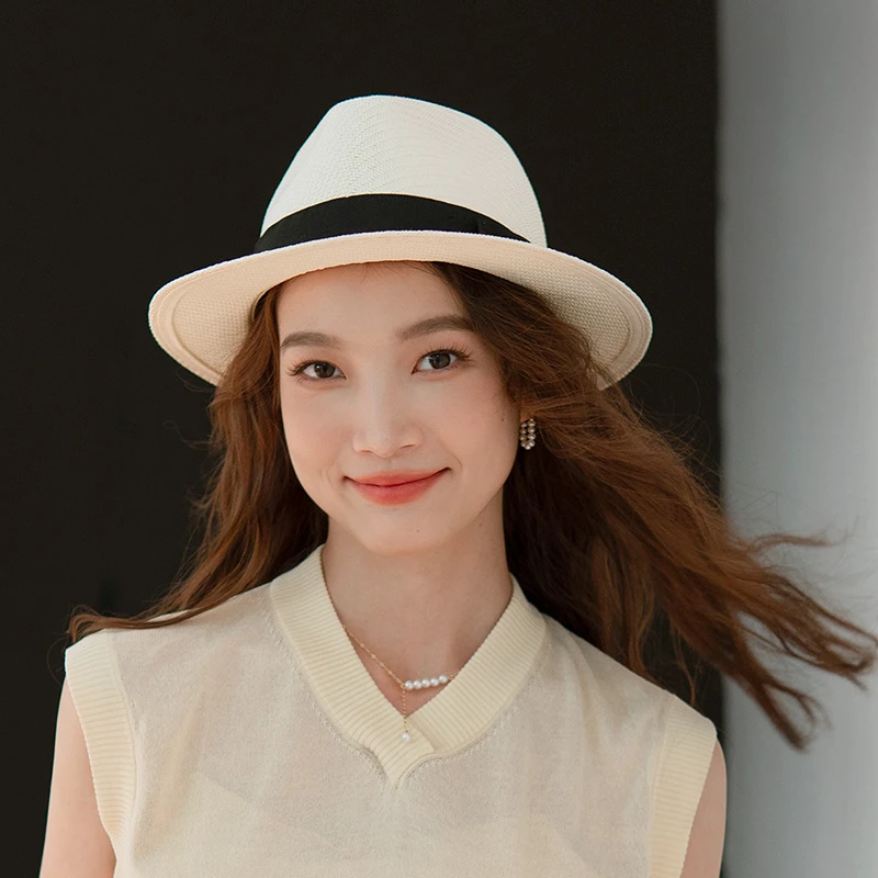 疯帽子 复古英伦风白色小礼帽草帽子女 夏季遮阳绅士风