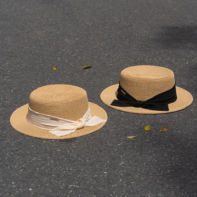 疯帽子 2025春夏可折叠遮阳草帽平顶帽子女百搭时尚防晒太阳帽