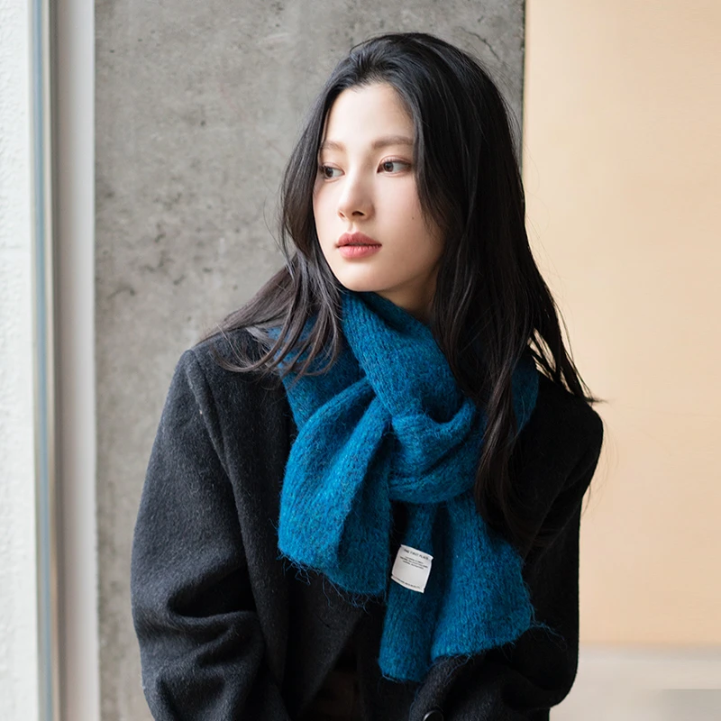 疯帽子 显白纯色围巾女 毛线绒感 韩版保暖针织挡风围脖冬季男