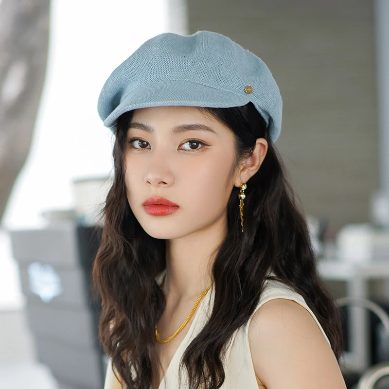 疯帽子 天然亚麻透气纯色报童帽子女文艺日系鸭舌帽遮阳帽子春夏