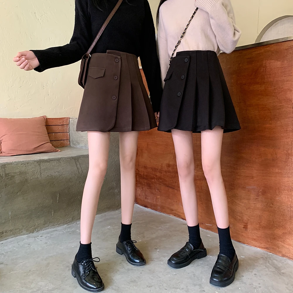 2942时尚百搭防走光裙子半褶皱不规则设计A字半身裙1527