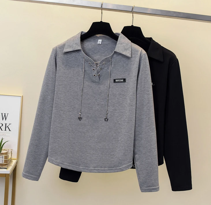 2435大码女装胖mm长袖时尚春秋宽松百搭韩版休闲设计感T恤2708