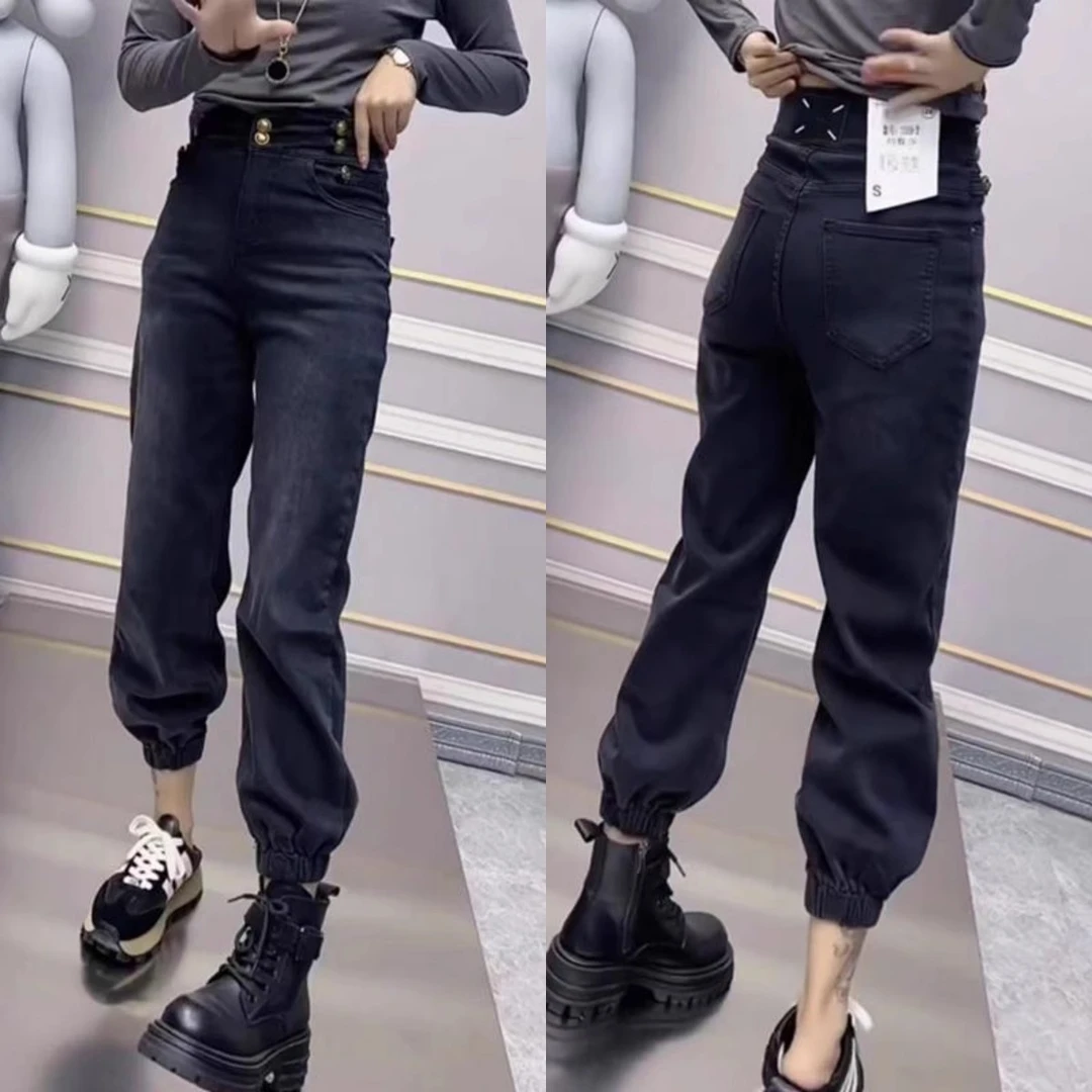 3203（独版）韩版休闲百搭做旧磨毛水洗软束脚牛仔裤7957